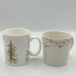 Starbucks Holiday Gold Christmas Coffee (2) Mugs 2012 2014